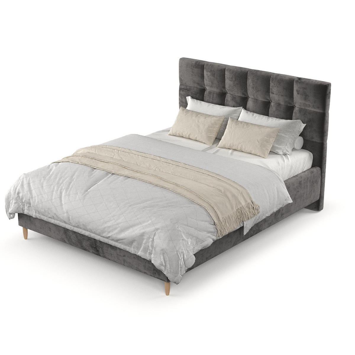 POLSTERBETT Cora 160/200 cm Anthrazit im Lotta Stoff - Anthrazit/Naturfarben, Holz/Holzwerkstoff (160/200cm) - AltaBeds