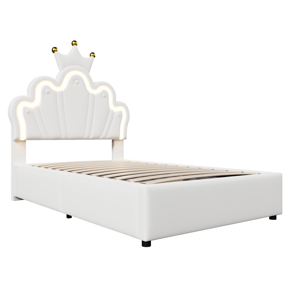 POLSTERBETT mit Bettkasten 90x200 cm PU Weiß mit LED-Lichtband - Weiß, Metall (90/200cm) - Meubliv