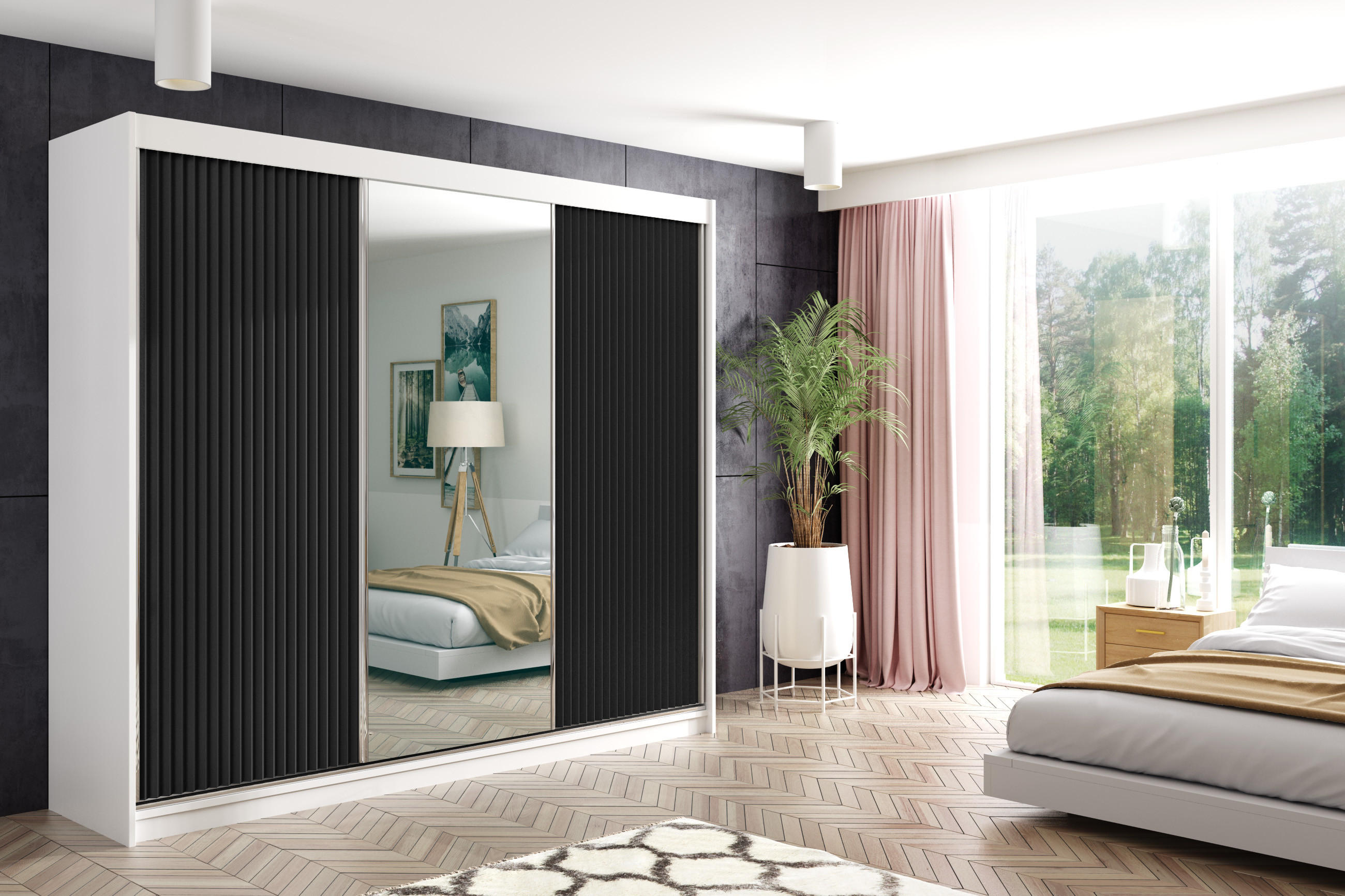 KLEIDERSCHRANK RYFLO mit LED - 250 - Weiß|Schwarz - Schwarz/Weiß, Holzwerkstoff (250/215/61cm) - ALTDECOR