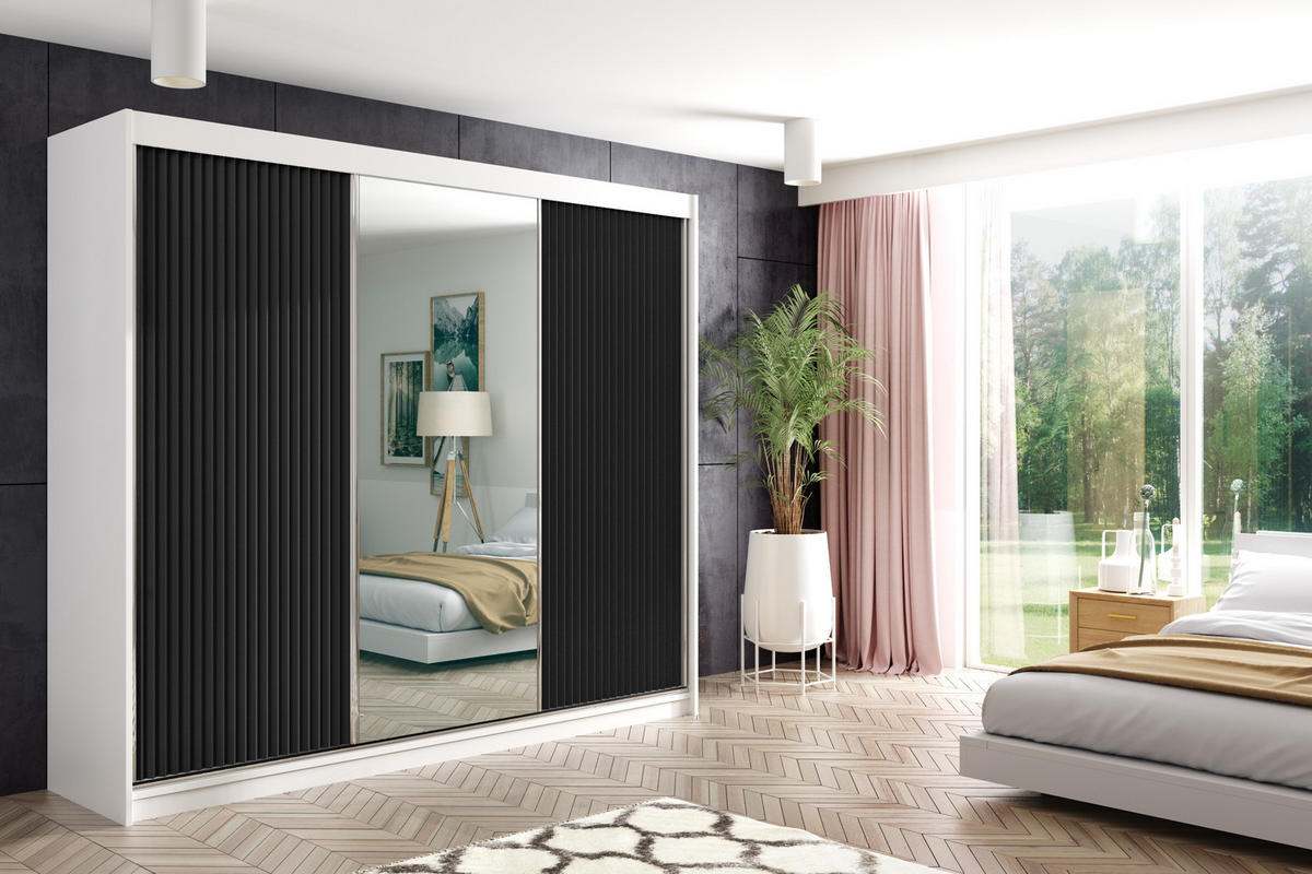 KLEIDERSCHRANK RYFLO mit LED - 250 - Weiß|Schwarz - Schwarz/Weiß, Holzwerkstoff (250/215/61cm) - ALTDECOR