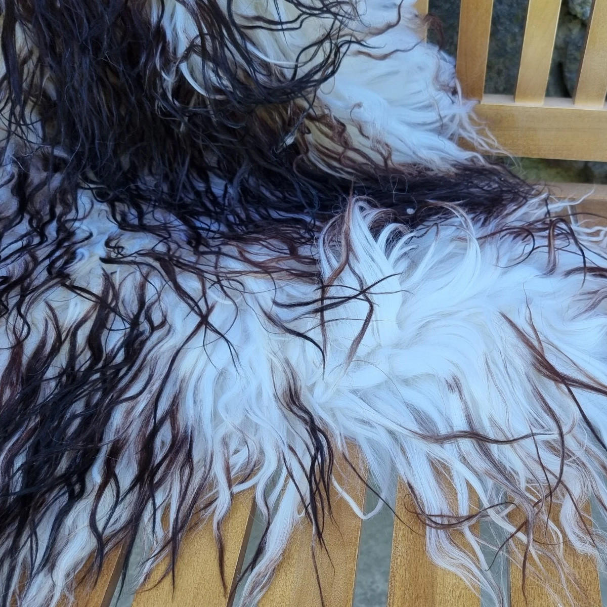 LAMMFELL Island Langhaar natur lockig weich Premium Braun Geflammt ca. 105 cm - Hellbraun, Fell (55/105cm) - Provellus