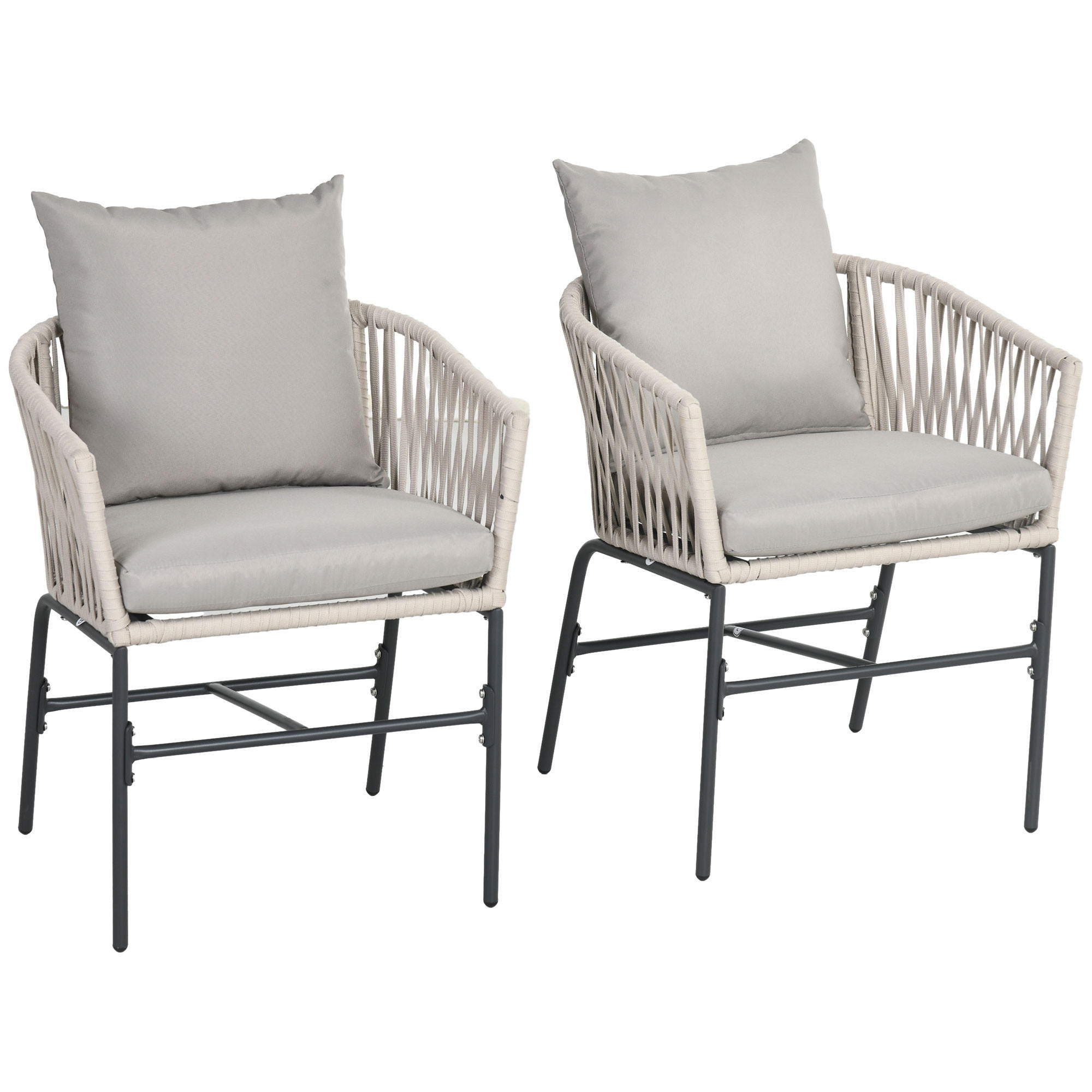 GARTENSTÜHLE 2er-Set, Stahl, Polyester, Beige - Beige, Metall (60/71/57cm) - Outsunny