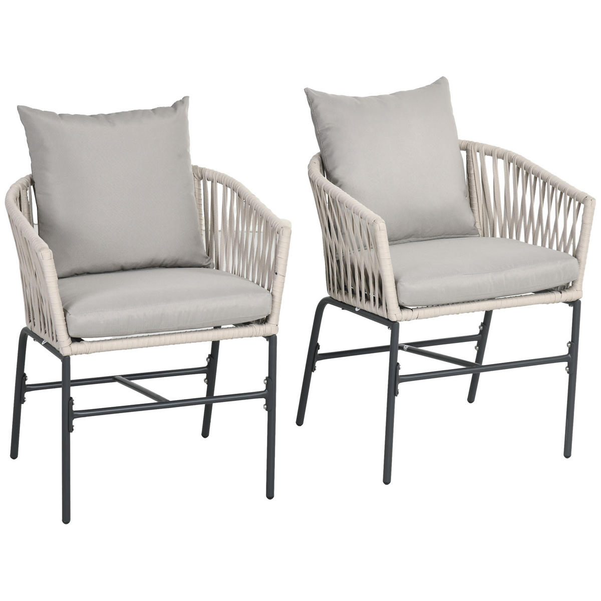 GARTENSTÜHLE 2er-Set, Stahl, Polyester, Beige - Beige, Metall (60/71/57cm) - Outsunny