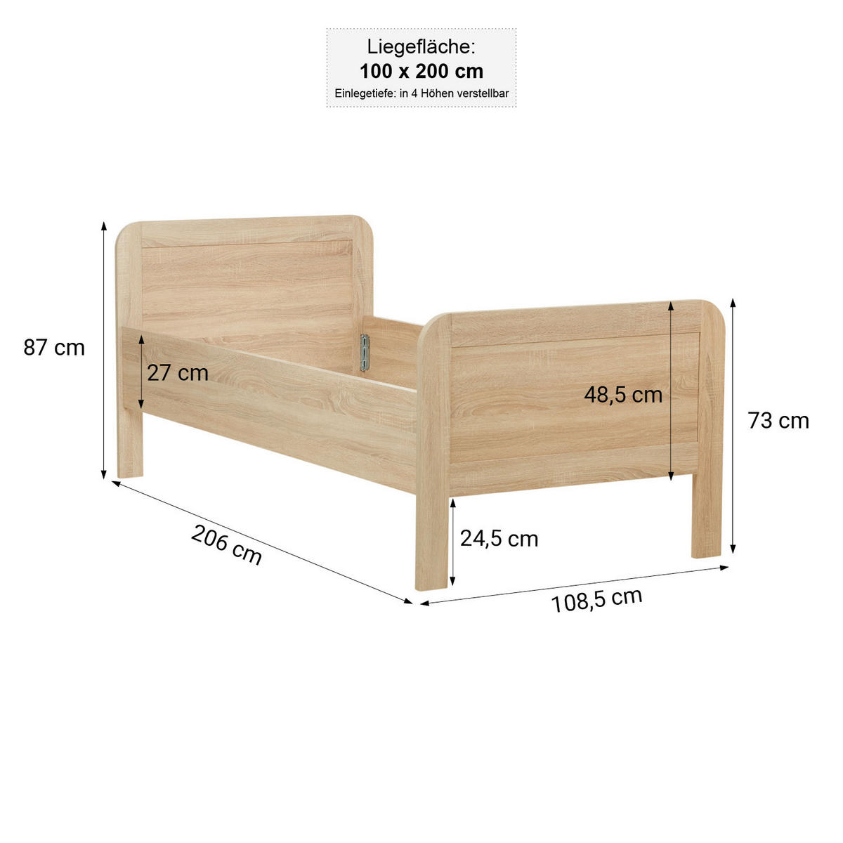 HOLZBETT Seniorenbett 100/200 Natur - Braun, Holz (100/200cm) - Homestyle4u