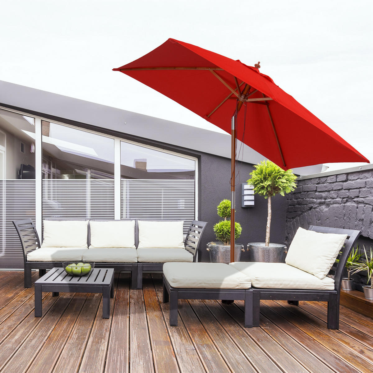 SONNENSCHIRM DE-11360 rechteckig, neigbar, Holz Rot - Rot, Holzwerkstoff (150/200cm) - ComfortXL