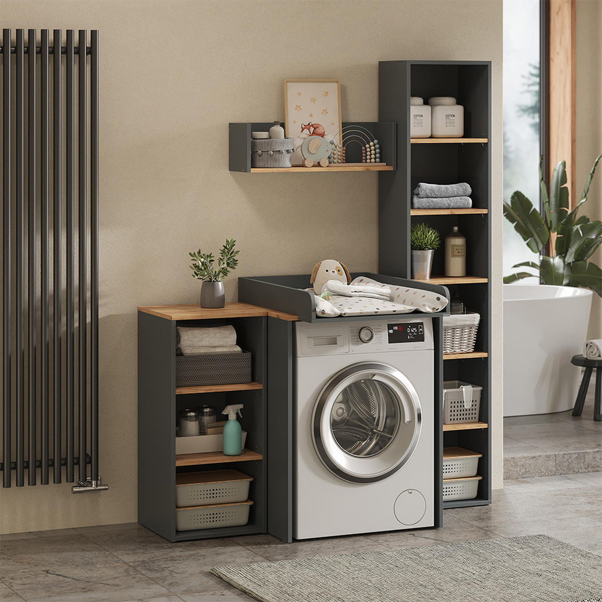 NÁSTĚNNÁ POLICE Viktor Antracit/zlatý dub - medově dubová/antracitová, kompozitní dřevo (67.8/20/20cm) - Vicco