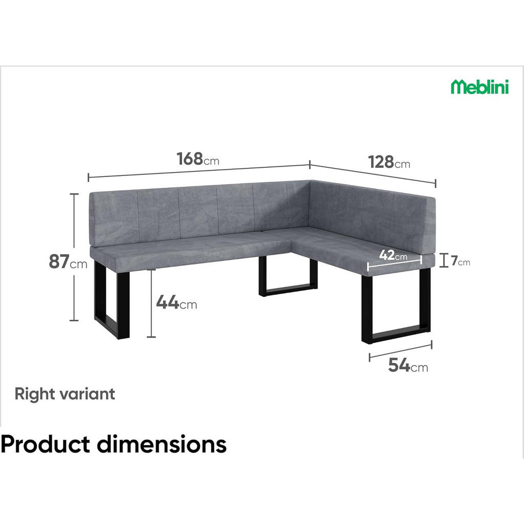 Thumbnail - Meblini Eckbank, Grau, Textil, L-Form, 168x128 cm, Esszimmer, Bänke, Eckbänke