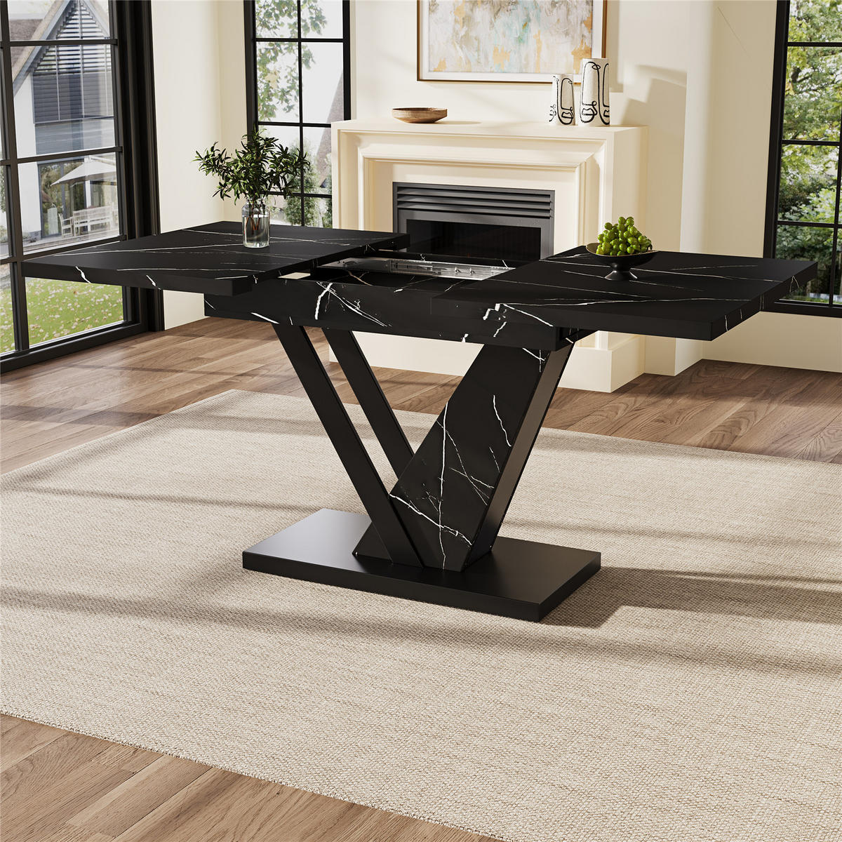 ESSTISCH Ausziehbar 120–160 cm Marmoroptik Schwarz - Schwarz, Holz (160/75/75.5cm) - Kaket