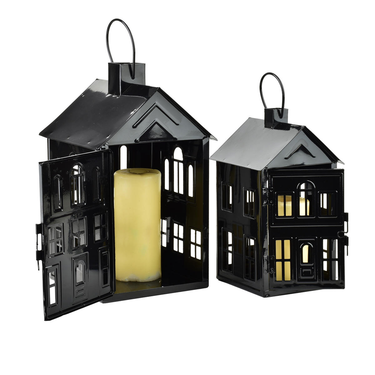 LATERNENHAUS Roger Schwarz 20,3x20xh33,8 cm Metall - Schwarz, Metall (20/33.8/20.3cm) - Mondex