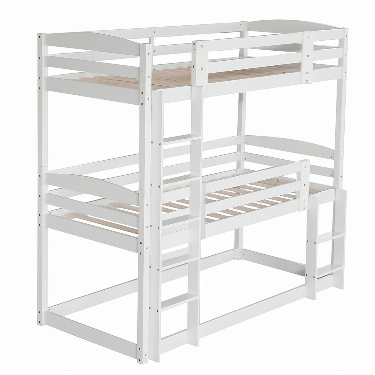 ETAGENBETT Dreifaches 90/200 cm weiß aus Kiefernholz mit Sicherheitsdesign - Weiß, Holz (90/200cm) - OKWISH