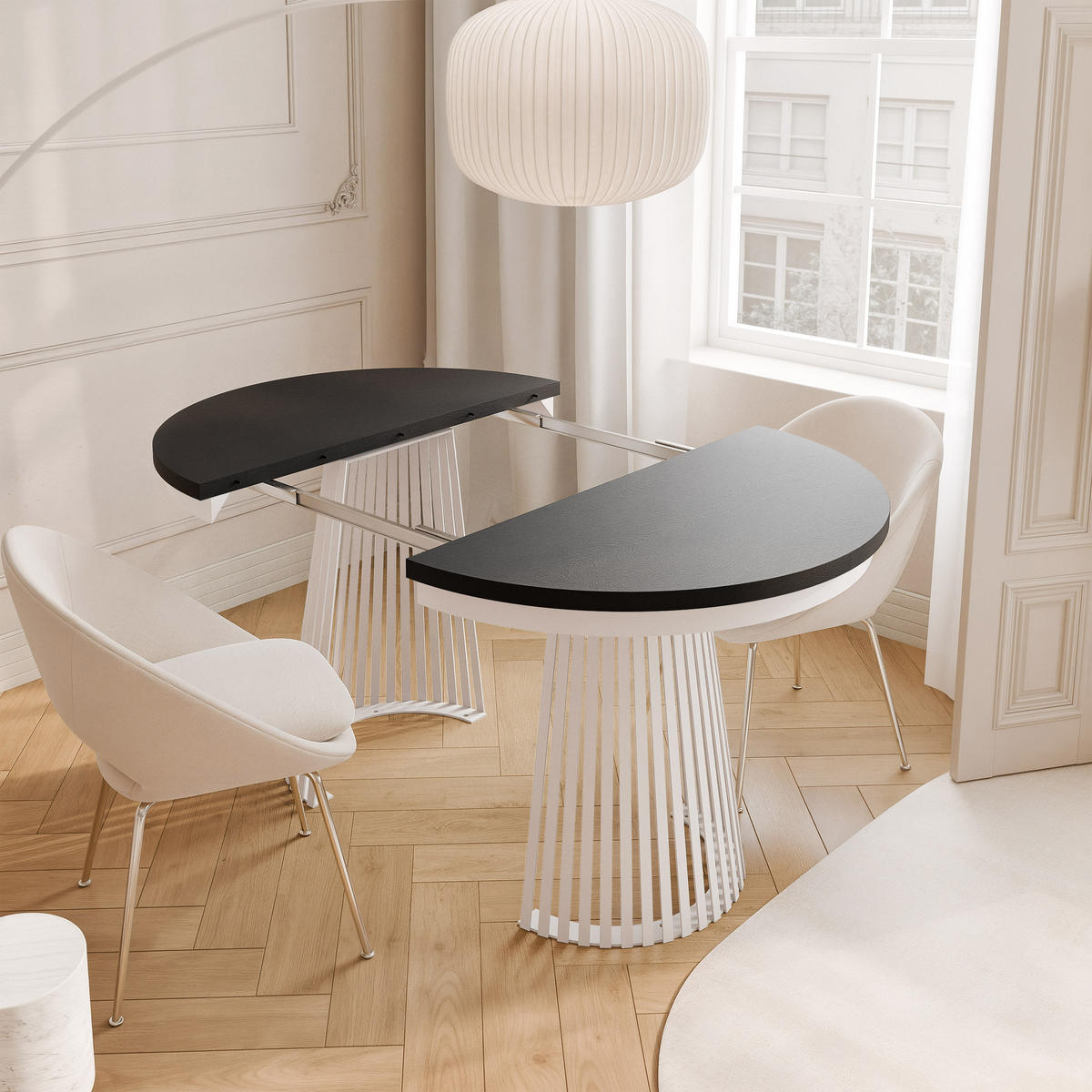 AUSZIEHTISCH AUREA 100-180/75 cm, Weiß / Schwarz - Schwarz/Weiß, Holzwerkstoff/Metall (100/100/75cm) - Idohome