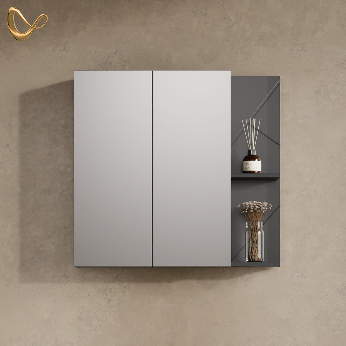 SPIEGELSCHRANK Ronco Anthrazit Hochglanz/Anthrazit 80 x 75 cm - Anthrazit, Holzwerkstoff (80/75/17.2cm) - Livinity®
