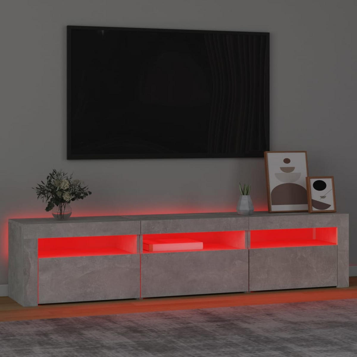 LOWBOARD mit Led-Leuchten 180/35/40 cm aus Holzwerkstoff in Betongrau - Hellgrau, Holz (180/40/35cm) - vidaXL