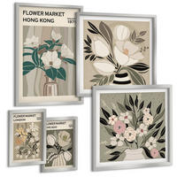 BILDER SET 5er Set - 50x50 cm & 20x30 cm & 40x60 cm Silberner Rahmen - Blumenillustrationen London Hongkong - Silberfarben, Kunststoff (40/60cm) - TULUP