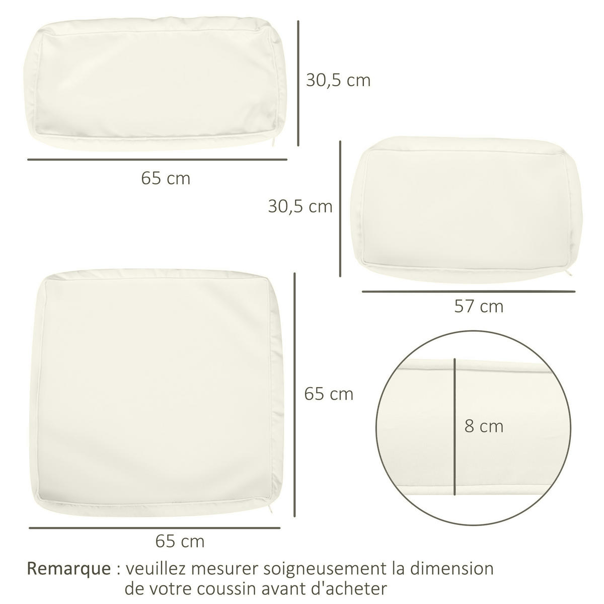 SESSELAUFLAGEN Creme 1 Stück - Beige, Kunststoff (8/65/65cm) - GiPP
