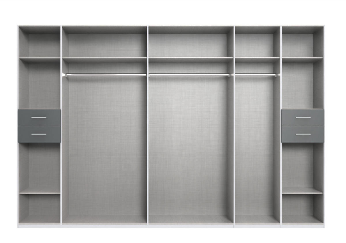 DREHTÜRENSCHRANK Kleiderschrank B313/H210/T58 cm mit Schubkästen & Passepartout & 3 Spiegeltüren, Eiche Dekor mit Absetzungen in Grafit / 22582 - Eichefarben/Silberfarben, Holzwerkstoff/Kunststoff (313/210/58cm) - luma-home