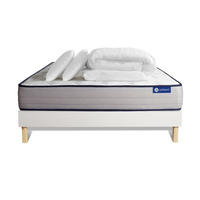 BETT Actiflex form Taschenfederkern und Memory-Schaum 140 x 200 cm h3 - Kit Bettgestell Weiß - Mit Kissen und Bettdecke - Beige/Weiß, Holz/Textil (140/200cm) - ACTISOM