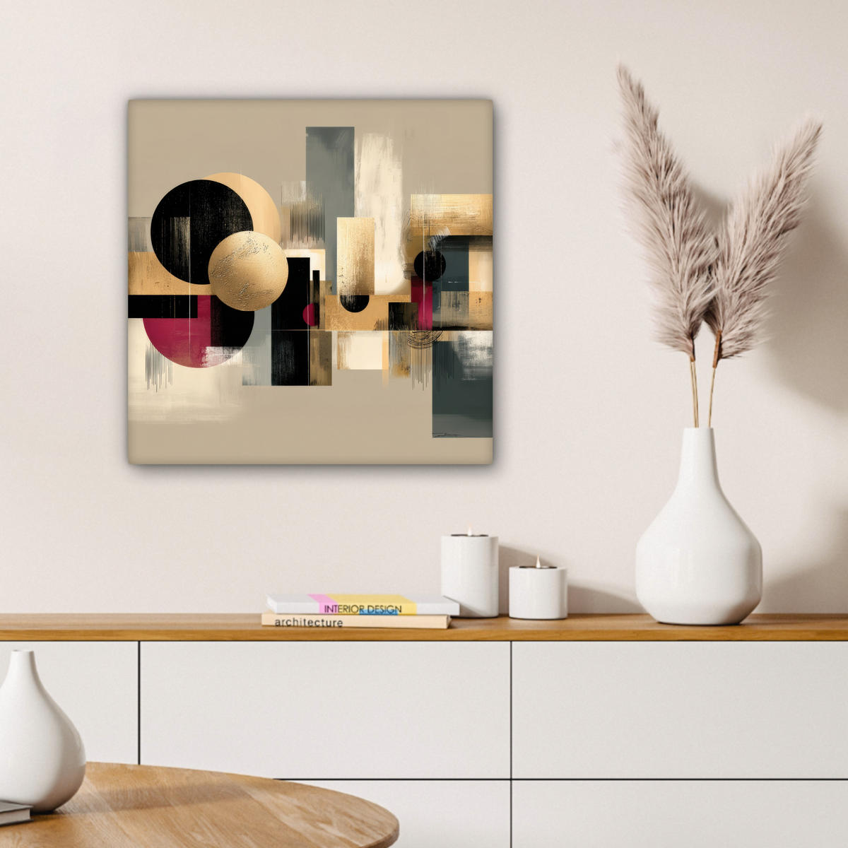 LEINWANDBILD Abstrakt - Formen - Beige - Texturen Wandbild Wohnzimmer 50x50 cm - Beige, Textil (50/50cm) - MuchoWow