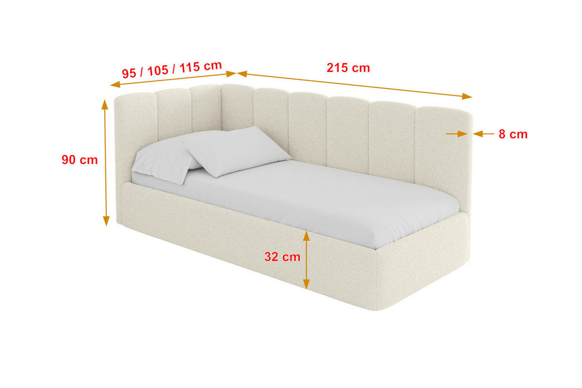 EINZELLBETT Jugendbett mit Bettkasten und Matratze H3/H4, Rechts - DEXY 80x200 Beige - Perlmutt, Holzwerkstoff/Textil (80/200cm) - ALTDECOR
