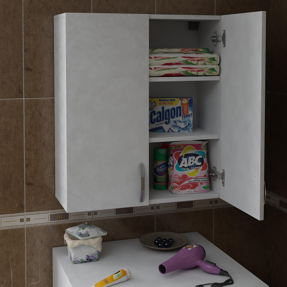 BADSCHRANK Zoe Hängeschrank Weiß - Silberfarben/Weiß, Holzwerkstoff/Metall (70/90/34.5cm) - moebel17