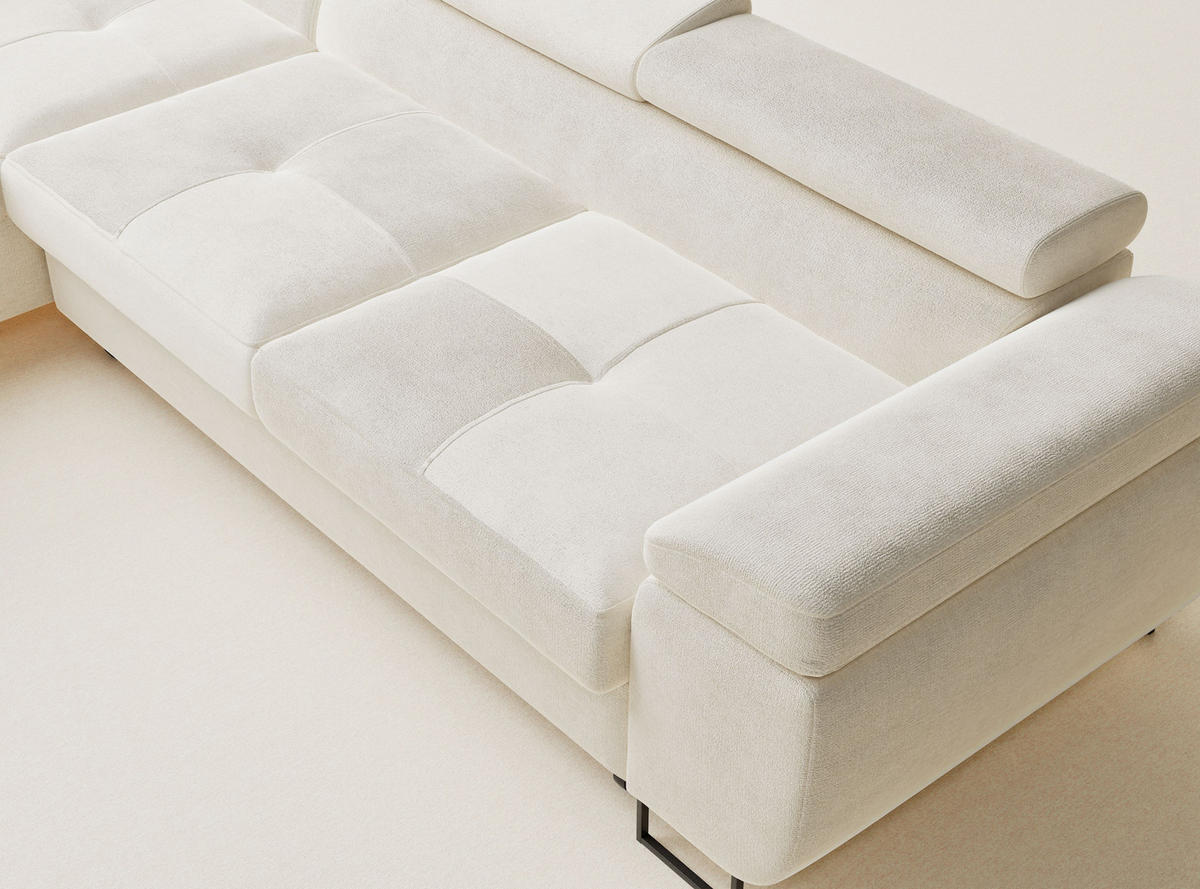 ECKSOFA Concord Creme Chenille-Stoff - Links Seite - Creme/Schwarz, Holz/Holzwerkstoff (203/277cm) - Maison de Reve