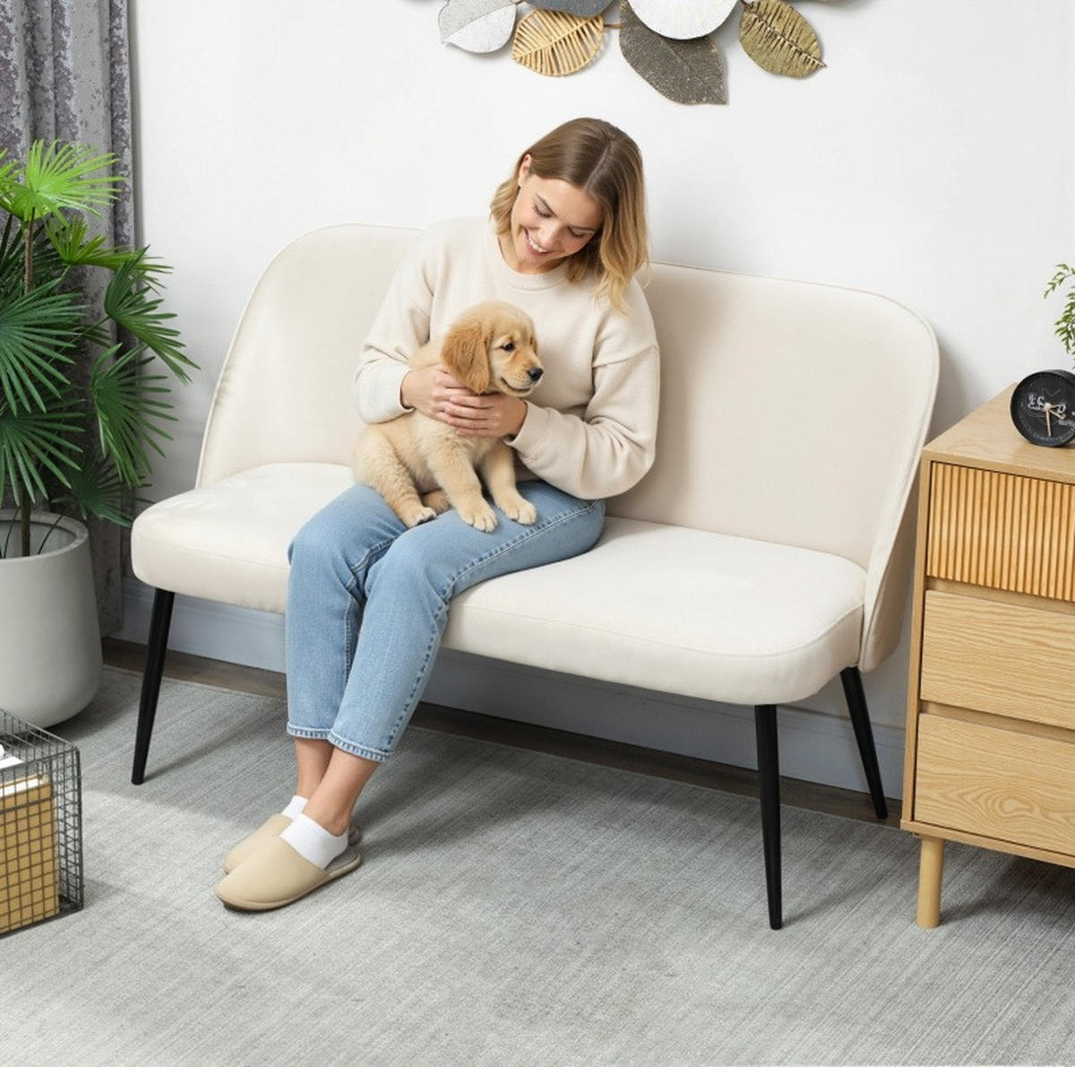 2-SITZER-SOFA aus Metall 127x63x84,5 cm in Beige mit verstellbaren Füßen - Beige, Textil (63/84.5/127cm) - Modfu