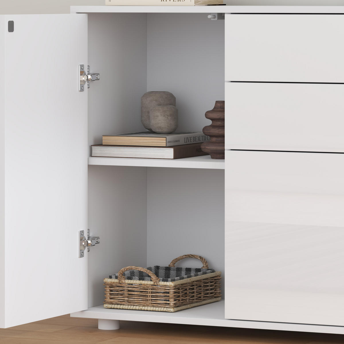 KOMMODE Paarl 2-türig - Weiß Hochglanz, Holzwerkstoff (79/74/36cm) - [en.casa]