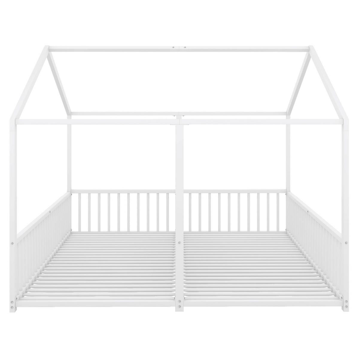 HAUSBETT 90/200 cm Weiß aus Metall in Hausform mit Leiter und Geländer - Weiß, Metall (90/200cm) - OKMYHOME