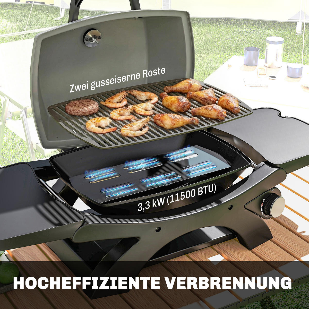 GASGRILL Stahl Schwarz - Schwarz, Kunststoff/Metall (48/38/102cm) - Outsunny