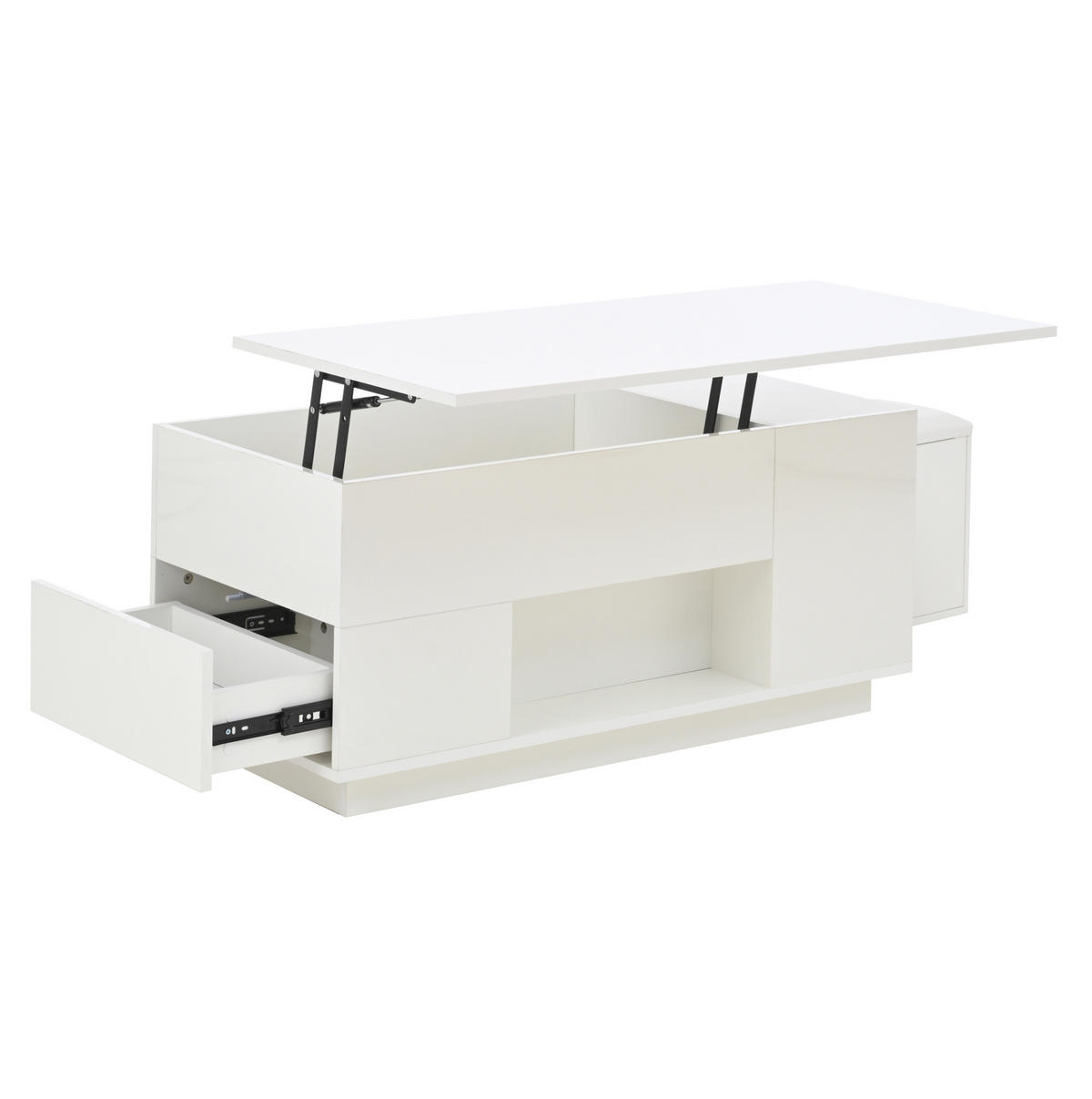 COUCHTISCH höhenverstellbar 100 x 50 x 45 cm Weiß mit LED und 2 Hockern - Weiß, Holzwerkstoff (100/50/59cm) - Meubliv