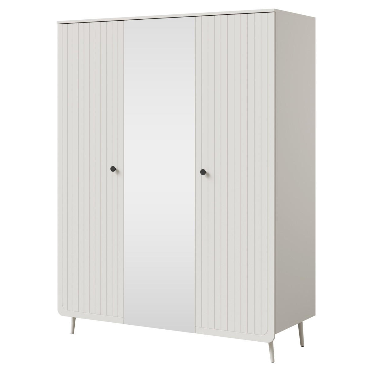 DREHTÜRENSCHRANK mit Spiegel Chloe 3D 150 Weiß (schwarzer oder goldener Griff) - Schwarz/Weiß, Holzwerkstoff/Kunststoff (150/200/60cm) - mzm24