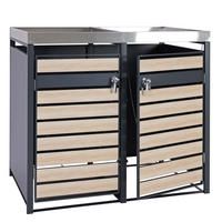 MÜLLTONNENBOX 2er mit Pflanzkasten 125x132x80cm Anthrazit Buche-Holzoptik erweiterbar - Hellbraun, Metall (132/125/80cm) - PROREGAL