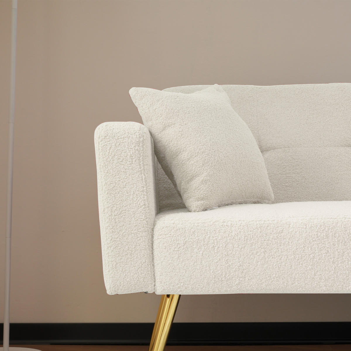 SCHLAFSOFA mit Bettfunktion, Kissen und goldfarbenen Beinen - Weiß, Kunststoff (175/72/64cm)