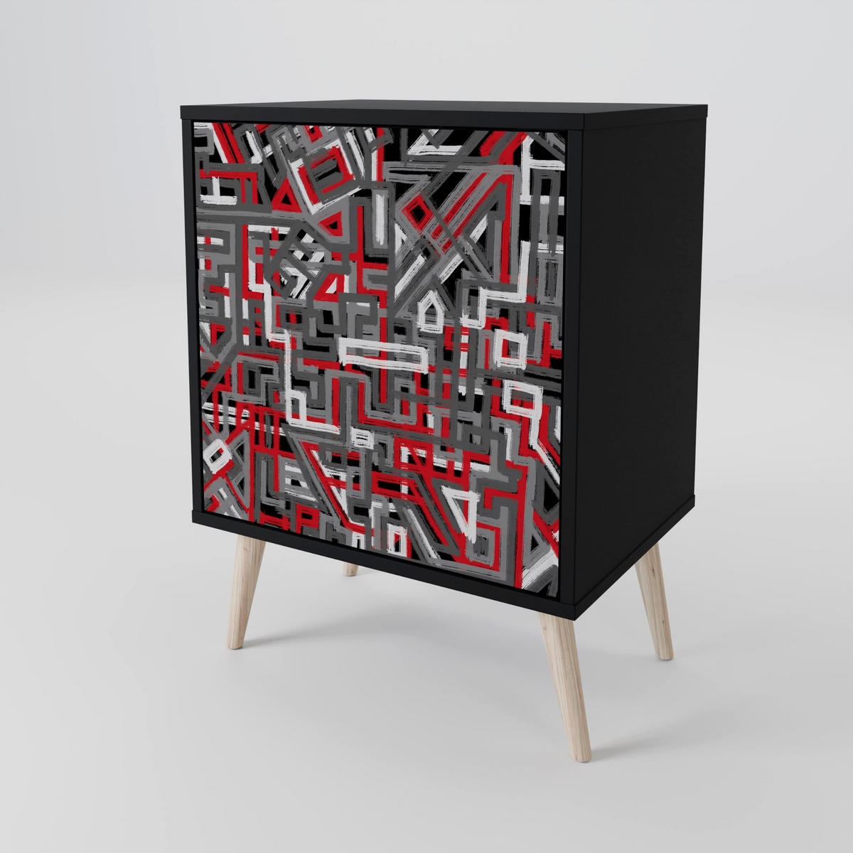 SIDEBOARD BROKEN LINES, Schwarz, 57,5x42x75,5 cm, Goldfarbene Metallfüße - Goldfarben/Multicolor, Holzwerkstoff/Metall (57.5/75.5/42cm) - SpaceRebels