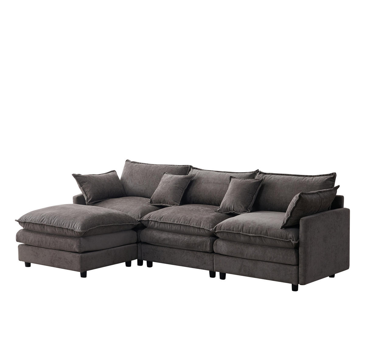 ECKSOFA 267/154/85 cm Grau aus Chenille mit modularer Ottomane - Grau, Textil (154/267cm) - OKWISH