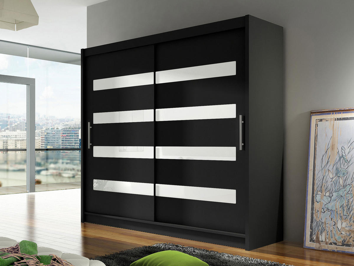 KLEIDERSCHRANK London XI - Silberfarben/Schwarz, Holzwerkstoff/Kunststoff (180/215/58cm) - MIRJAN24