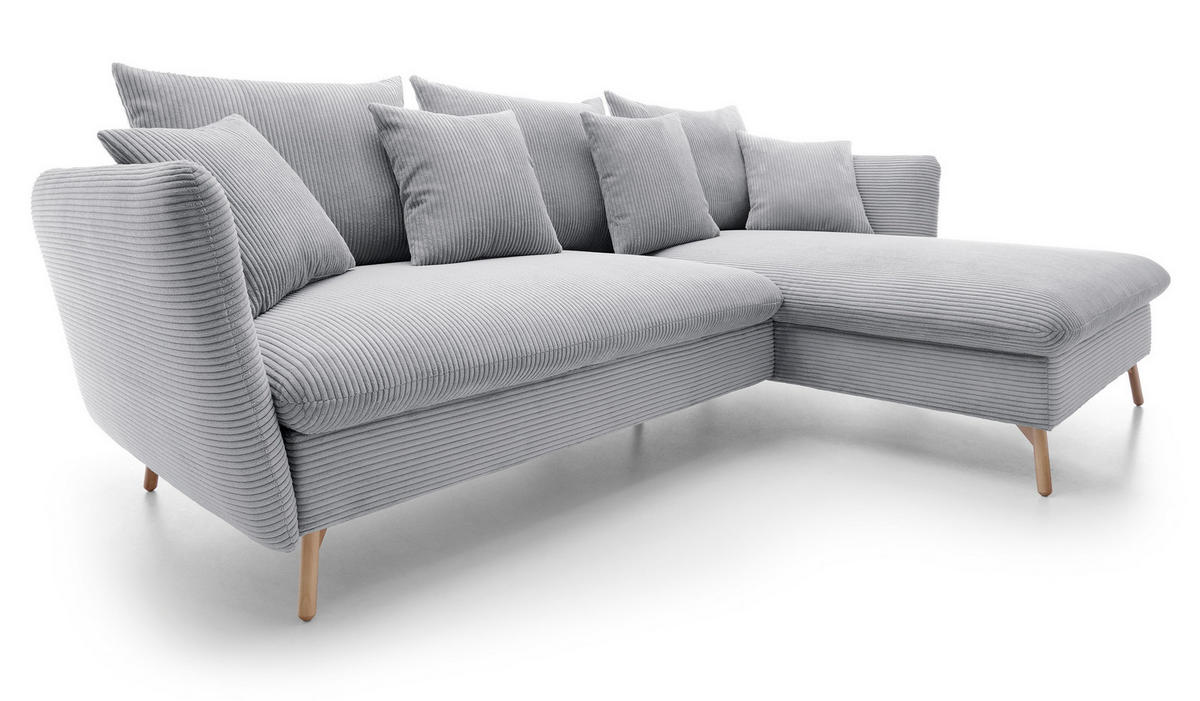 ECKSOFA Savona L-Form 260 cm, Cordstoff, Rechts, Hellgrau - Hellgrau, Holz (167/258cm) - Emporius