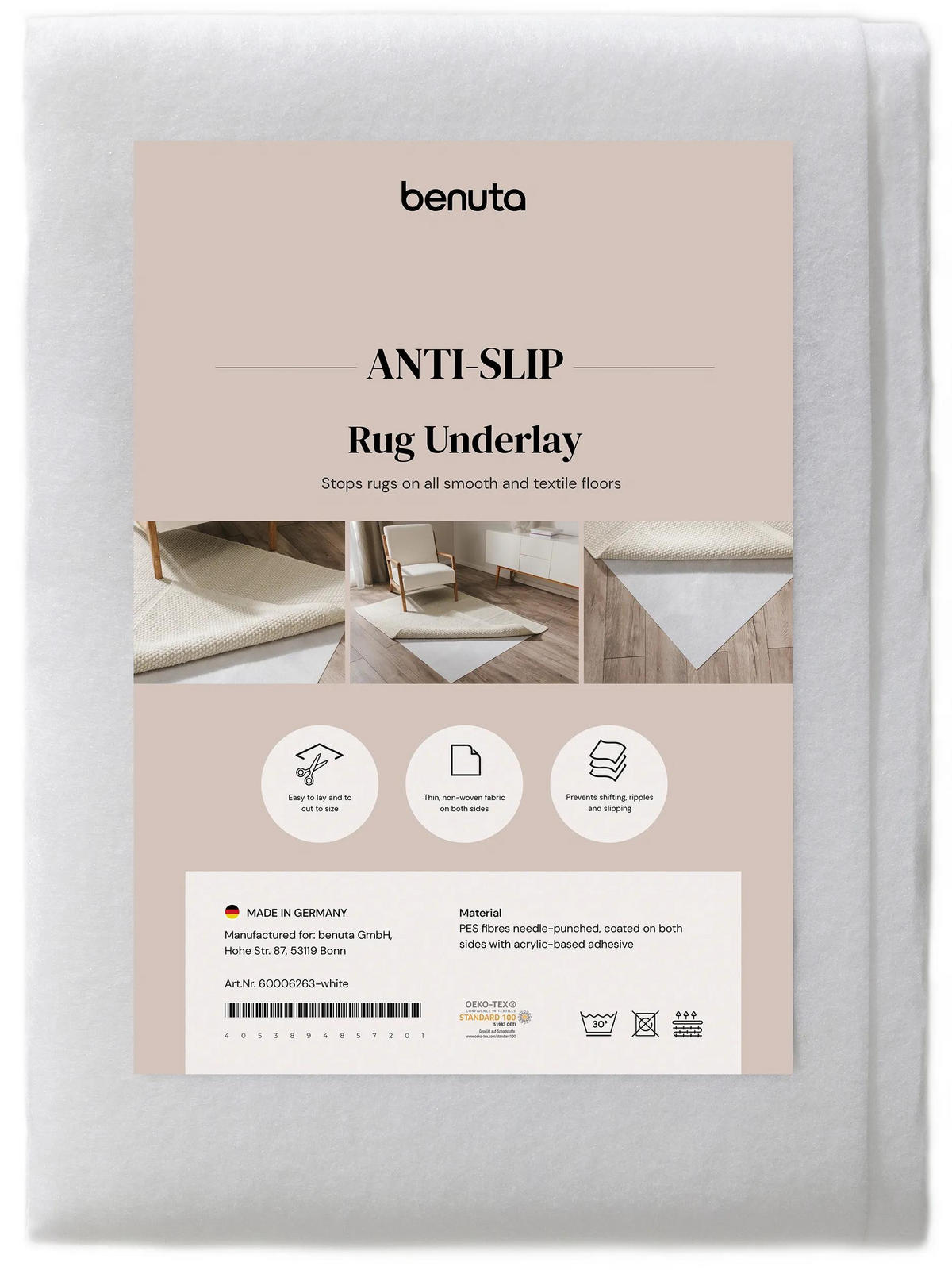 TEPPICHUNTERLAGE Zubehoer Weiß 70x140 cm - Weiß, Kunststoff/Textil (70/140cm) - benuta