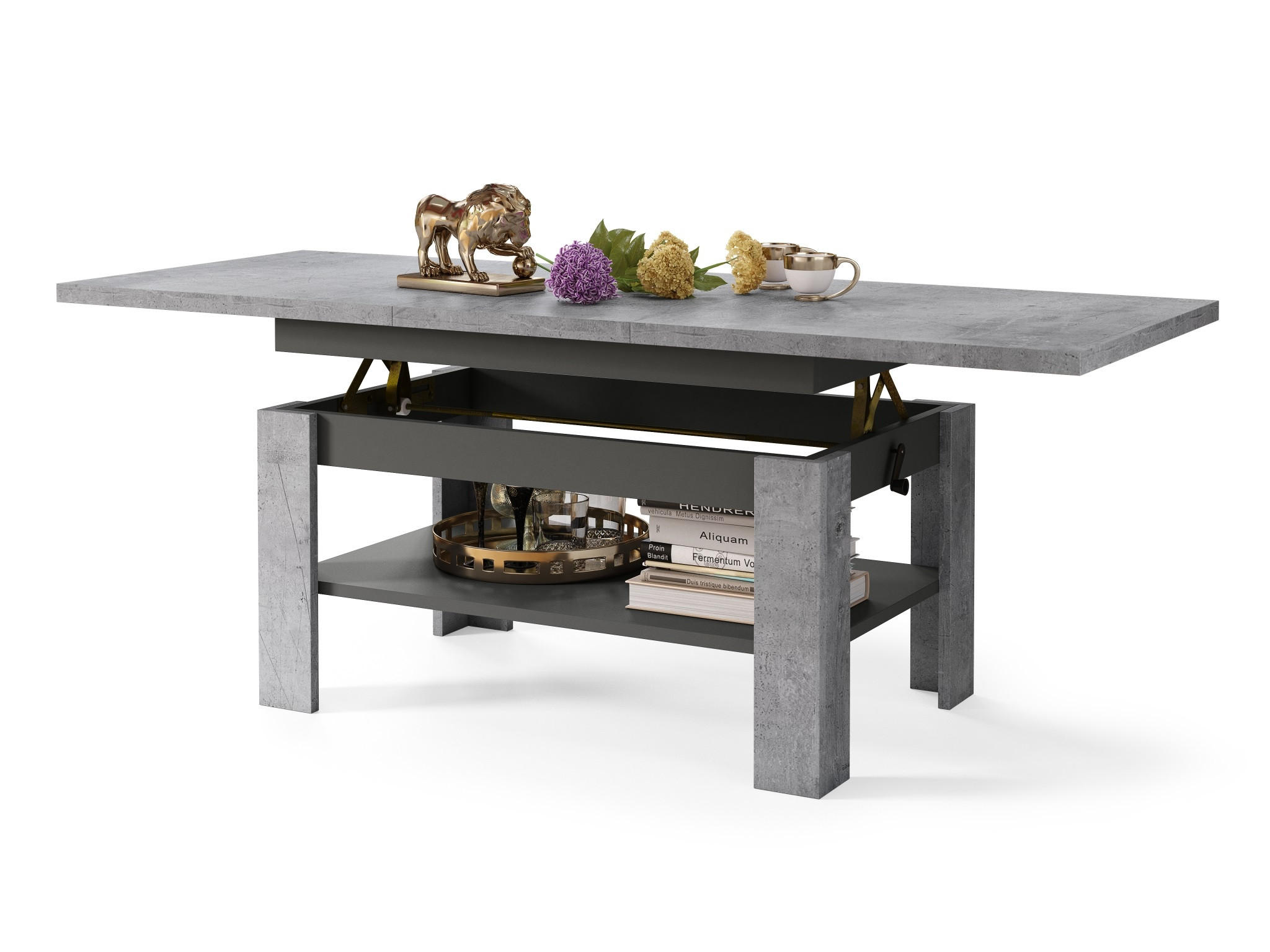 COUCHTISCH rechteckig Beton - Anthrazit ausziehbar höhenverstellbar - Anthrazit/Hellgrau, Holzwerkstoff (65/130/58cm) - designimpex
