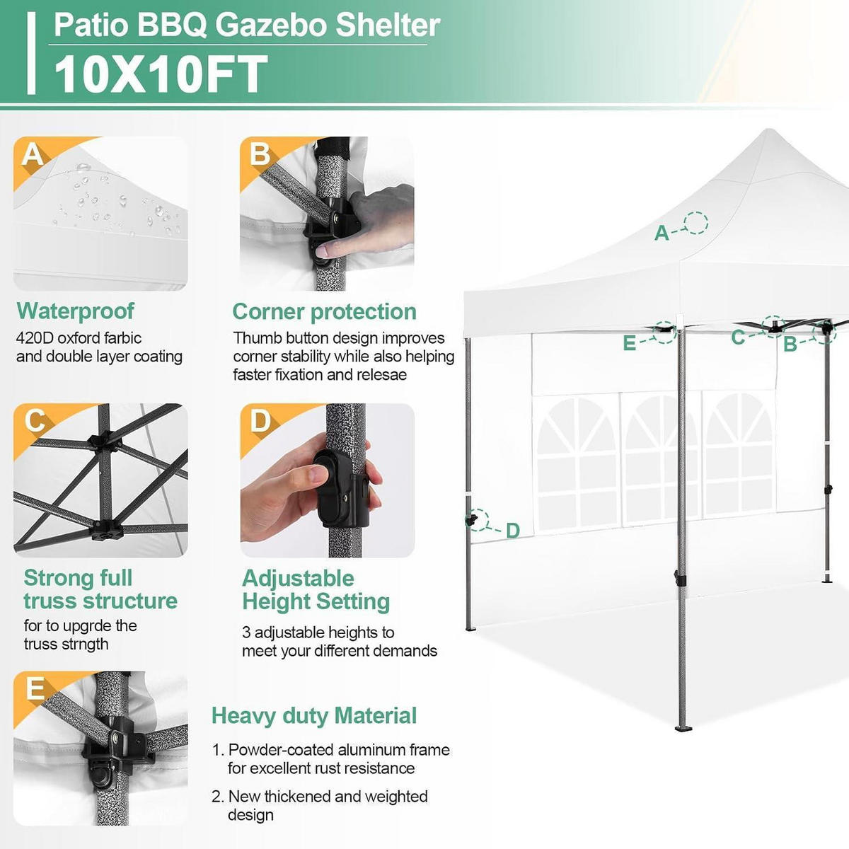 FALTPAVILLON 3x3m Weiß mit Seitenteilen und Tasche - Weiß, Metall (300/328/300cm)