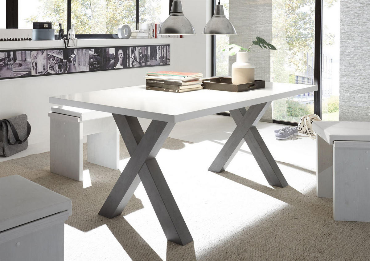 ESSZIMMERTISCH Eike 4 180 x 90 x 75 Esstisch Graphit/Weiß Matt Lack - Weiß, Holz (180/90/75cm) - 58aufmkessel