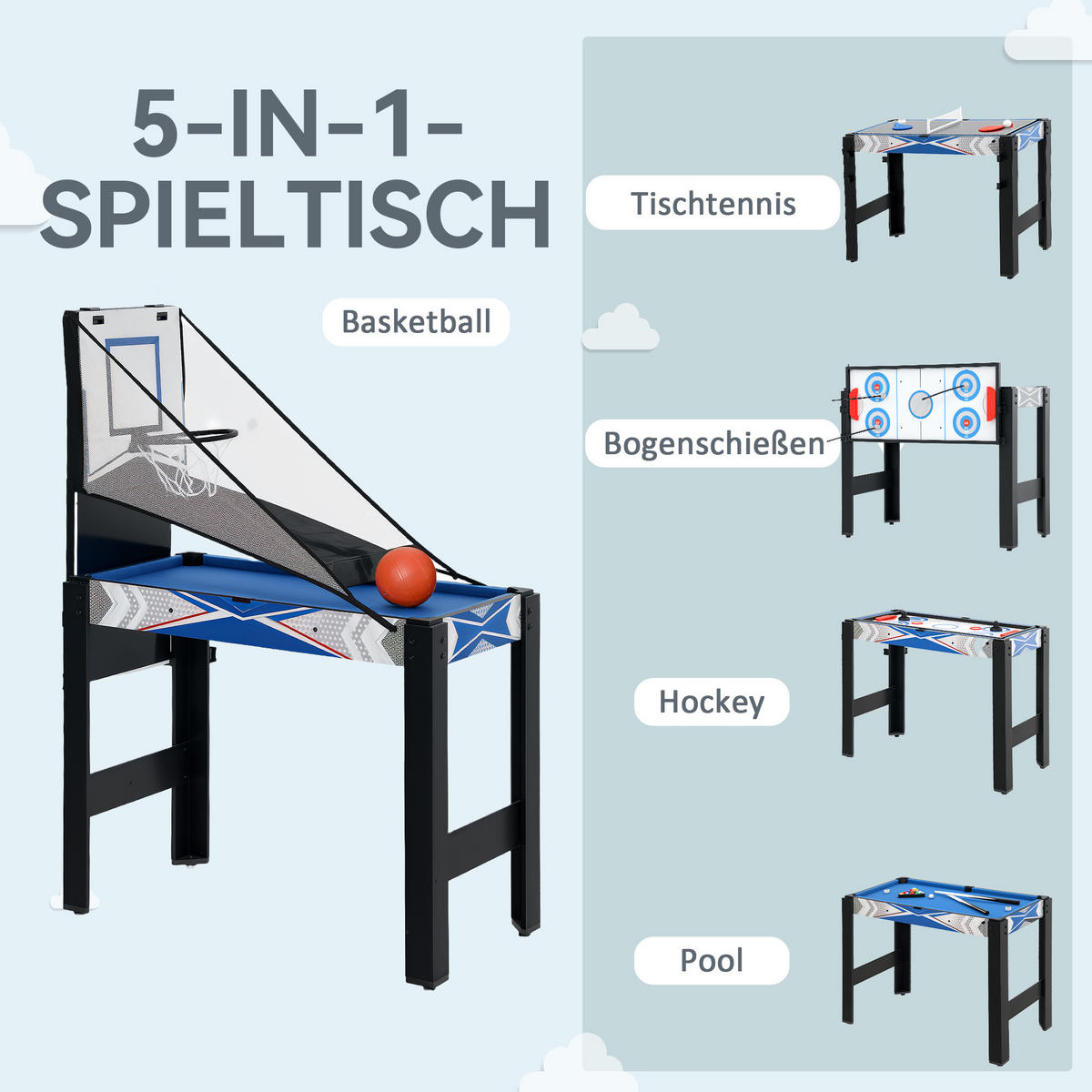 MINI-MULTIGAME-SPIELTISCH MDF Blau Schwarz - Blau, Holzwerkstoff - SPORTNOW
