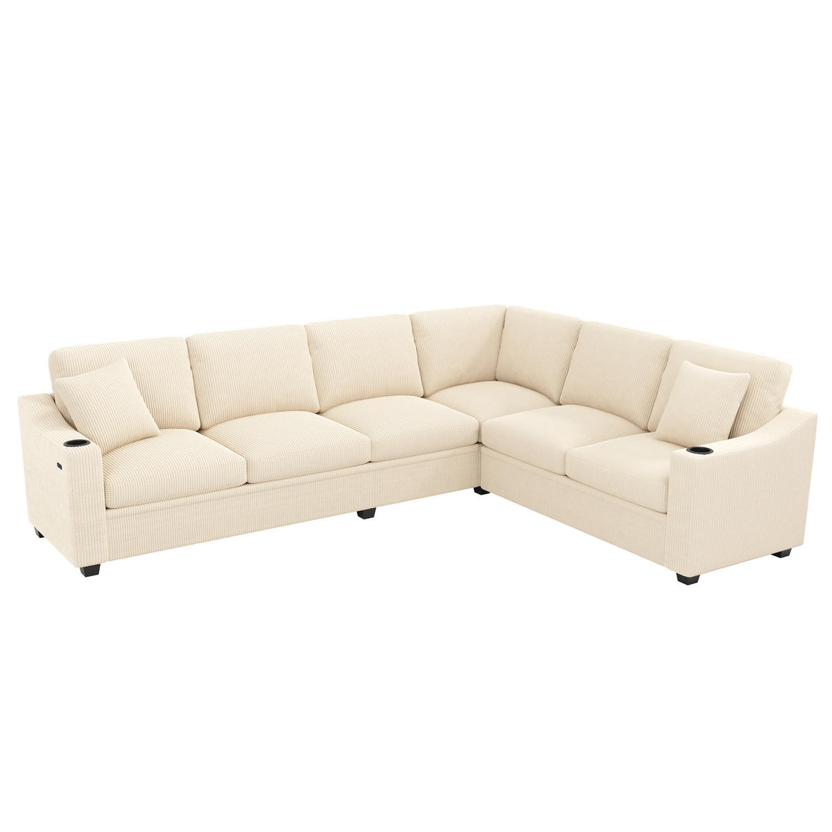 ECKSOFA 277/215/85 cm Beige mit USB/Type-C-Schnellladeanschluss und 2 Getränkehaltern - Beige, Textil (277/215cm) - Oxeza