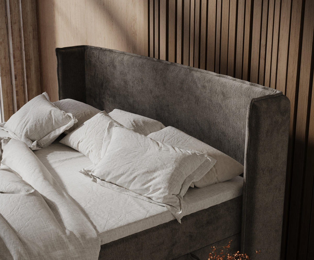 BOXSPRINGBETT Segni Dunkeblraun 200/200 cm mit Matratze und Topper - Dunkelbraun/Schwarz, Holz/Holzwerkstoff (200/200cm) - Maison de Reve