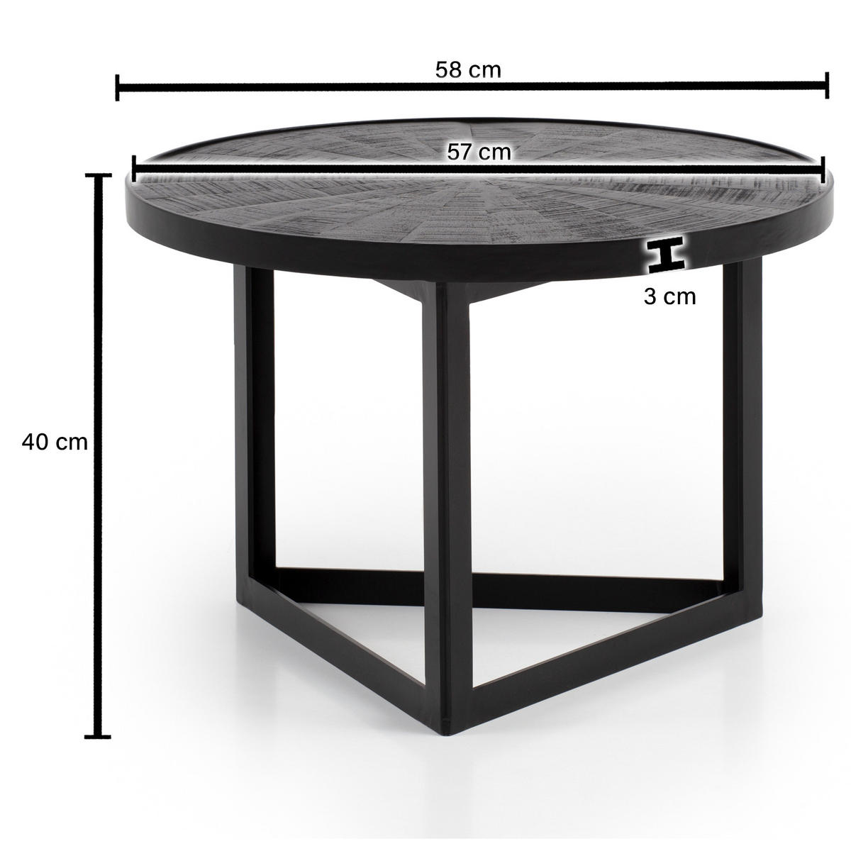 COUCHTISCH Schwarz Massivholz Mango Rund 58x58x40 cm Industrial Design - Schwarz, Holz/Metall (58/58/40cm) - KADIMA DESIGN