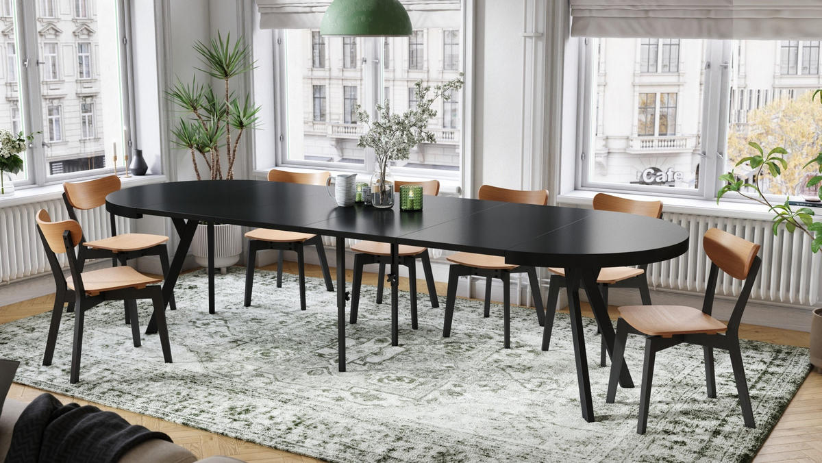 ESSTISCH rund Schwarz matt ausziehbar - Schwarz, Holzwerkstoff (110/110/77cm) - designimpex