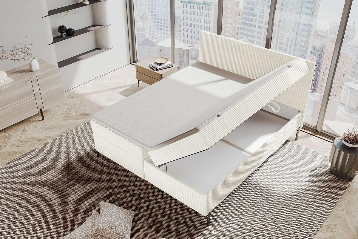 BOXSPRINGBETT VERO Cordstoff Creme 140/200 cm - Creme/Schwarz, Holzwerkstoff/Textil (140/200cm) - 99rooms