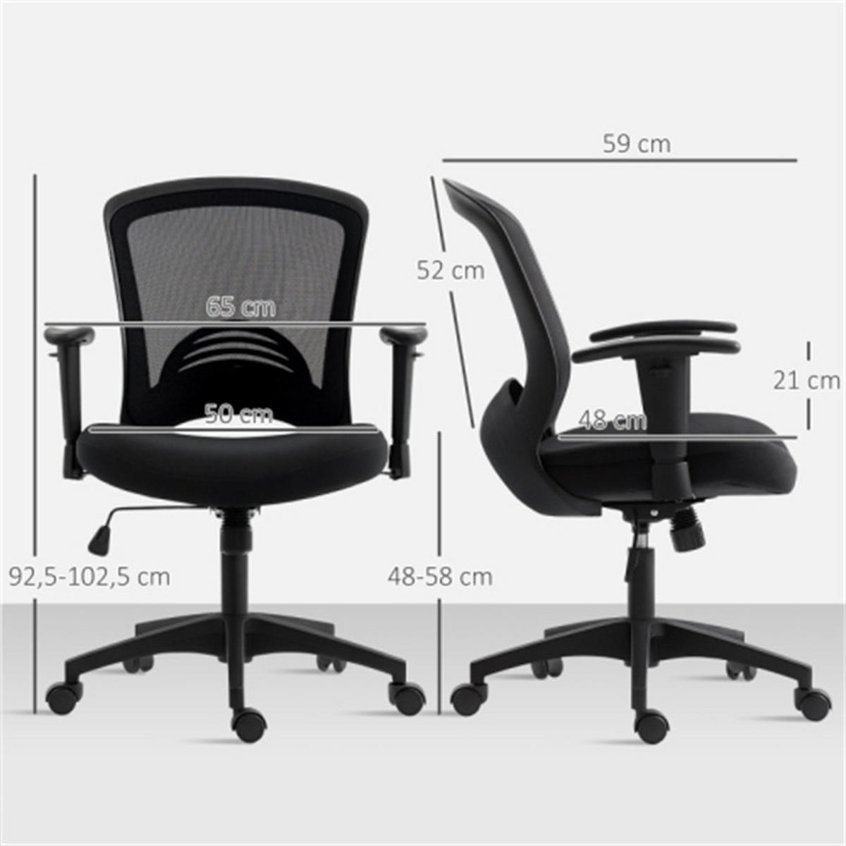 DREHBARER Bürostuhl Ergonomisch Schwarz, höhenverstellbar & drehbar, Metall-Netzstoff-Bezug, 65 x 59 x 102,5 cm - Schwarz, Kunststoff (65/102.5/59cm) - Albatros