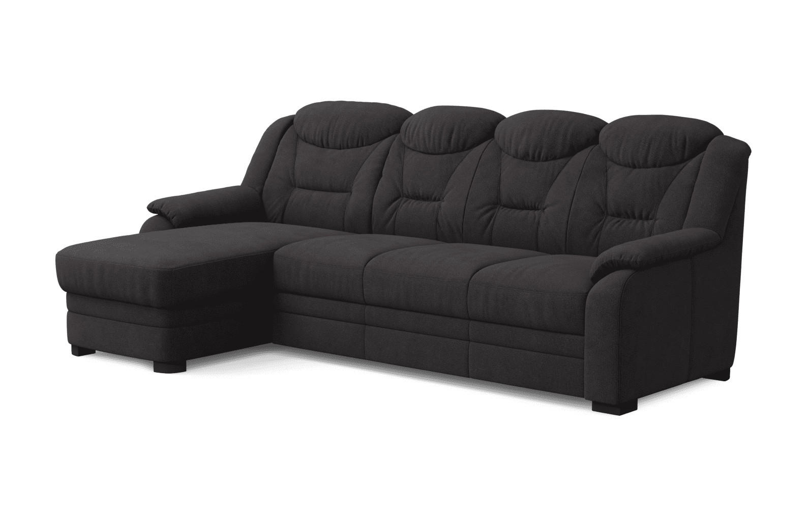 ECKSOFA mit Schlaffunktion – weiches Chenille-Gewebe - Schwarz Hochglanz/Anthrazit, Holz/Kunststoff (257/162cm) - Cotta