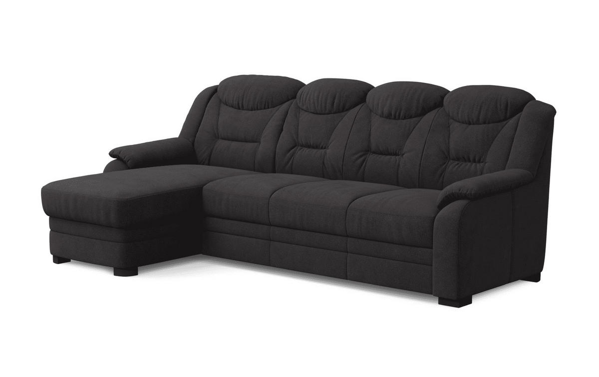 ECKSOFA mit Schlaffunktion – weiches Chenille-Gewebe - Schwarz Hochglanz/Anthrazit, Holz/Kunststoff (257/162cm) - Cotta